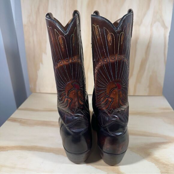 Vintage Texas Brand Brown Leather Stitched Peacock Cowboy Boots Men’s Size 9.5 D - Picture 2 of 12